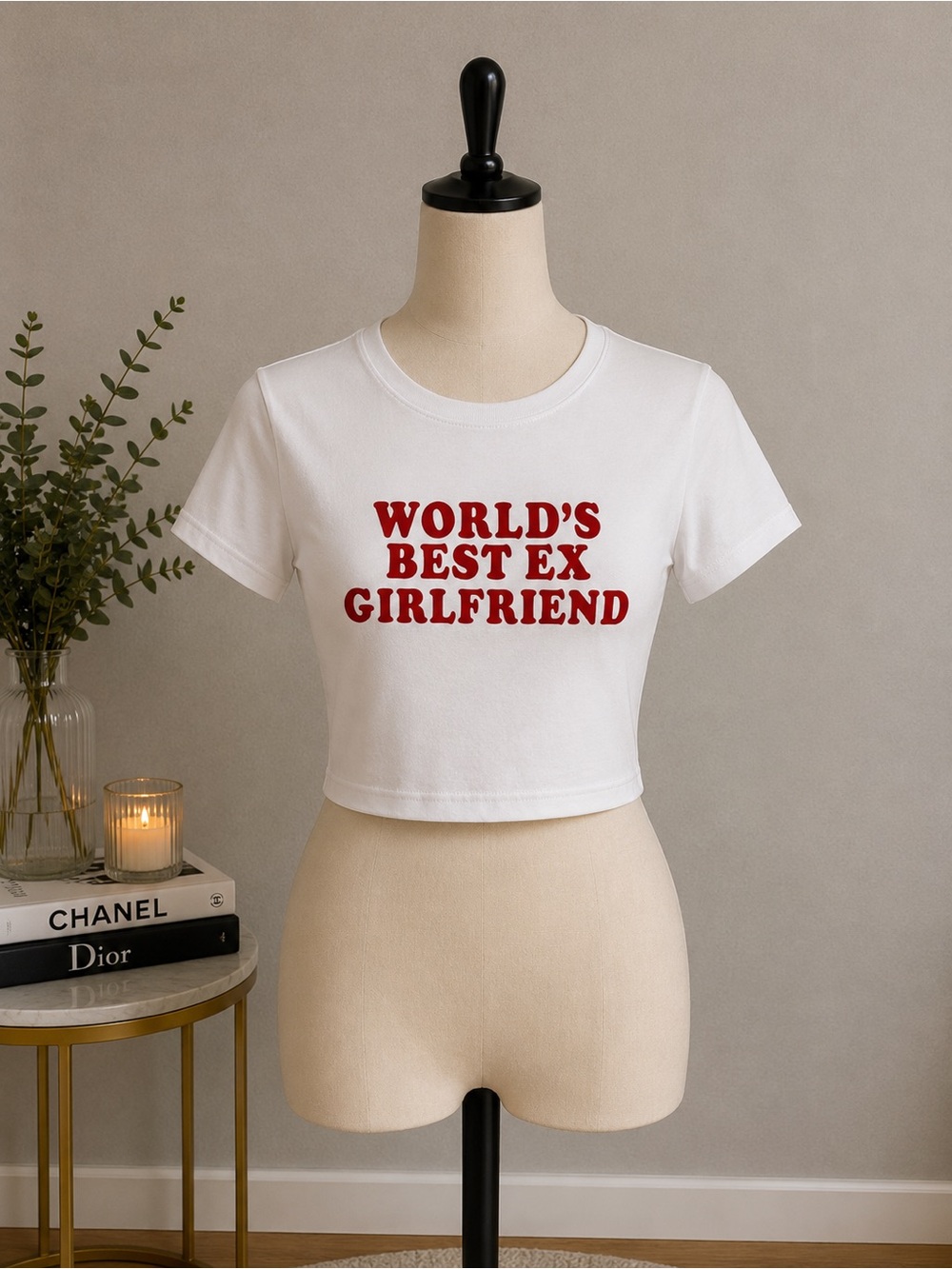 WHITE "World's Best Ex Girlfriend" Graphic Crop Tee